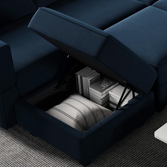 Belffin Modular Sectional Sofa U Shaped Sectional Couch with Reversible Chaises Velvet Modular Sofa with Storage Seat Blue