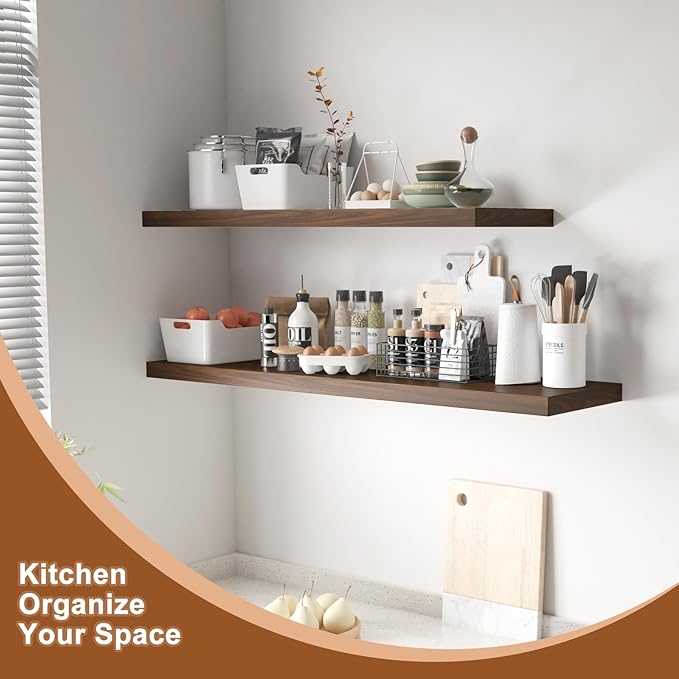 12 Inch Deep Floating Shelves for Wall 2 Pack Floating Shelves Large Storage Space Wall Mount Shelf for Living Room Kitchen Bathroom 36" W x 12" D x 1.2" H Walnut