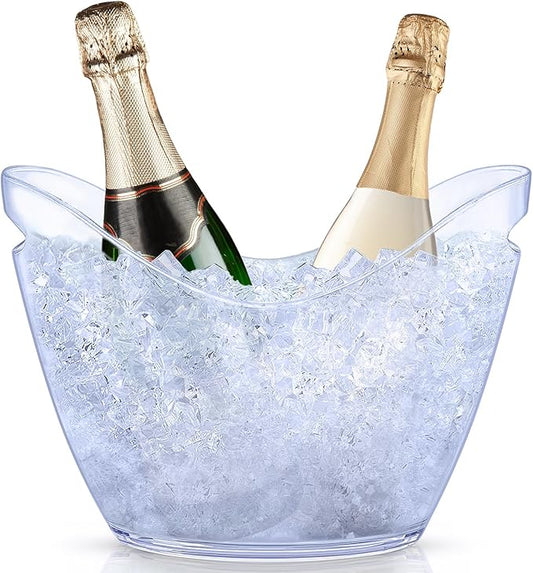 3-Pcs Ice Bucket - 4-Liter Food-Grade Clear Acrylic Champagne Bucket with Easy-to-Carry Handles, Fits 2 Wine Bottles or 5 Beer Bottles, Ideal for Parties
