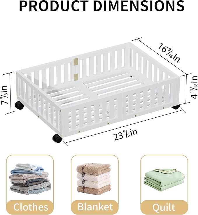 Bamboo Under Bed Storage with Wheels (2-Pack) – Rolling Underbed Shoe Organizer Box for Shoes, Blankets, Toys, Clothes Container Space-Saving Organizer Bins for Bedroom, Closet, Dorm, Nursery