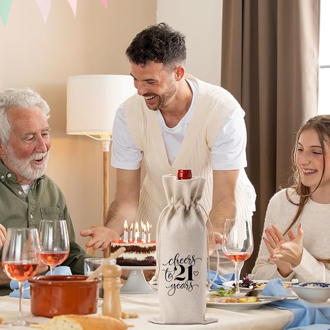 21st Birthday Gifts for Her Wine Bag, Funny 21st Birthday Wine Bag, 21st Birthday Party Decorations for Her Women, Cheers to 21 Years Wine Gift Bag, Twenty-one Birthday Wine Gift Bag