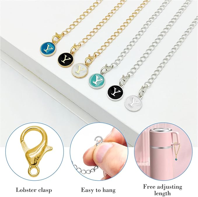 6PCS Letter Charm Accessories for Stanley Cup, Name ID Letter Handle Charm for Stanley Handle Identification Letter Pendant Handle Decoration for Stanley Tumbler Charms (Letter Y)