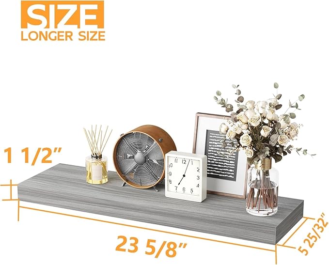 BAMEOS Floating Shelf,Wall Shelf,Decor Wall Mounted Shelves,Hanging Shelf Set of 3,L24xW6 for Bathroom Kitchen Living,Kitchen,Room Bedroom Storage,Walnut