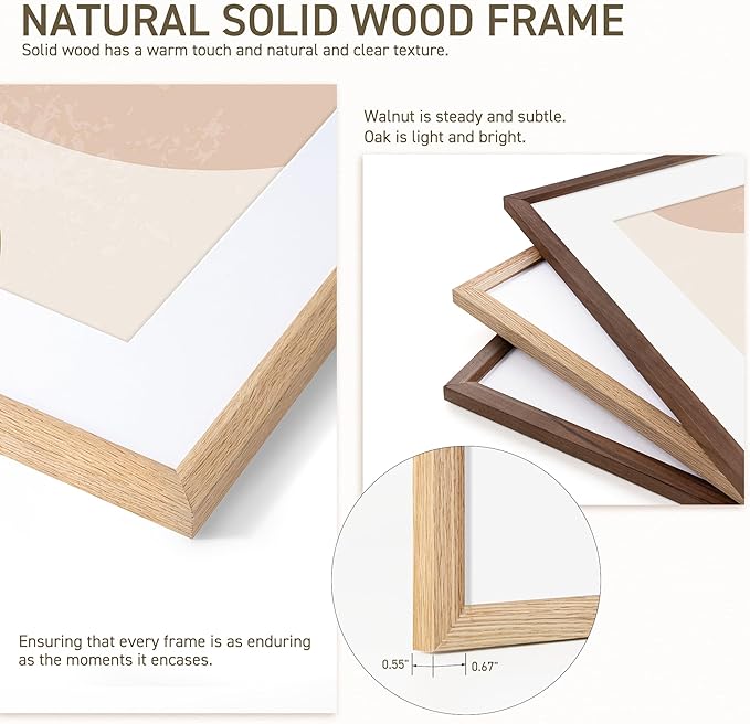 27x40 Poster Frame Set of 2 Natural Solid Oak Photo Frames with 24x36 Removable Mat Wall Hanging Large Handcrafted Frame with HD Plexiglass Wall and Tabletop Display Large Picture Frame
