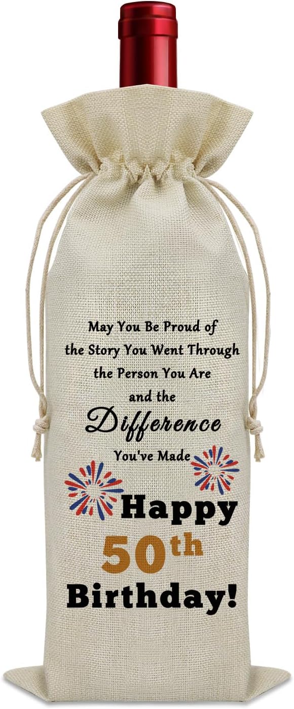 Birthday Gifts for Men 50 Years Old Inspirational Birthday Quotes Wine Accessories Gifts for Wine Lovers Birthday Gifts for Women Turning 50 Gifts for Someone Born in 1974 Wine Bottle Decoration Bag