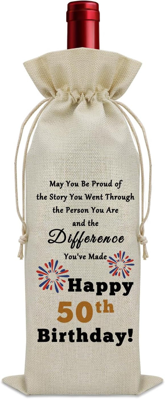 Birthday Gifts for Men 50 Years Old Inspirational Birthday Quotes Wine Accessories Gifts for Wine Lovers Birthday Gifts for Women Turning 50 Gifts for Someone Born in 1974 Wine Bottle Decoration Bag