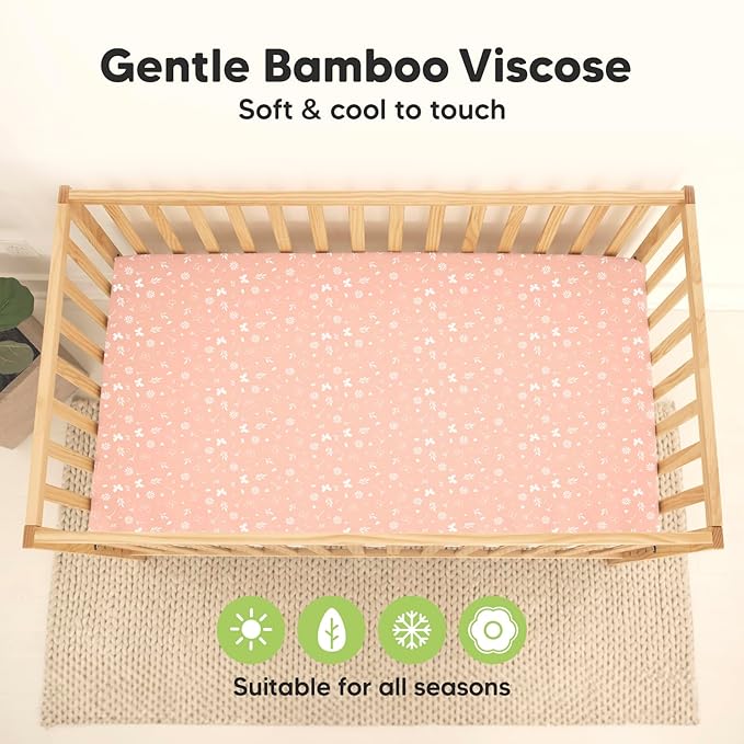 2-Pack Waterproof Crib Sheets for Boys, Girls-Viscose Derived from Bamboo Crib Sheets Neutral,Crib Mattress Protector Sheet,Soft Toddler Bed Sheets,Fitted Baby Crib Sheets Girl,Boy (Butterflies)