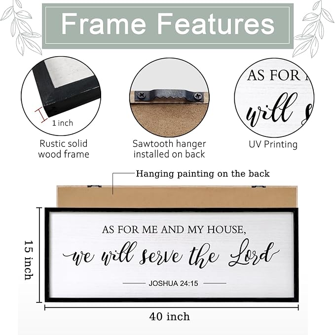 As for Me and My House We Will Serve the Lord Wall Decor - 40" x 15" Large Rustic Family Living Room Wood Framed Home Sign Joshua 24 15 Christian Bible Verse Plaque Hanging Wall Art(Black)