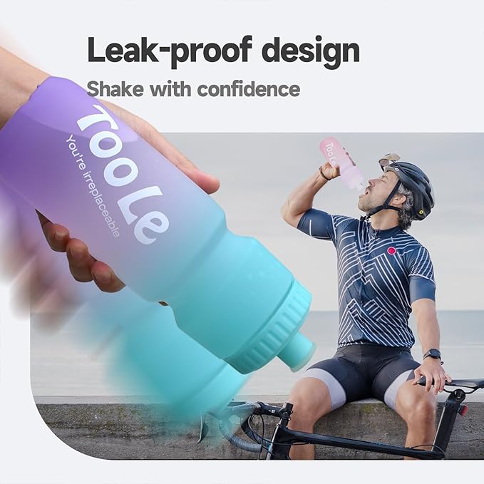 Bike Squeeze Water Bottle w/Pull Top Lid, Leakproof, BPA Free, Easy Squeeze Reusable Water Bottles for Fitness, Cycling, Running, Hiking, School, Fresh Color 24 Oz (1 Pack)