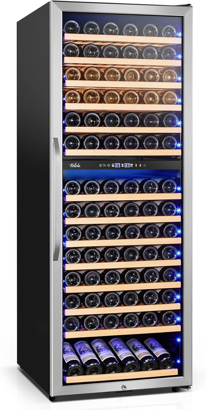 24 Inch Wine Cooler Fridge Dual Zone, Professional Large Capacity High Wine Refrigerator with Powerful Compressor, Quiet Operation and Elegant Design-KMHJ408D