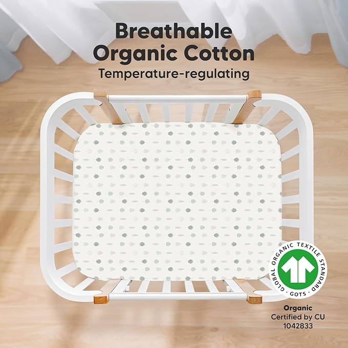 2-Pack Mini Crib Sheets Fitted, Pack and Play Sheets - Organic Cotton Pack N Play Sheets for Pack and Play Mattress, Playard Baby Crib Sheets, Jersey Crib Sheets Neutral for Boys,Girls (Tropic Oasis)