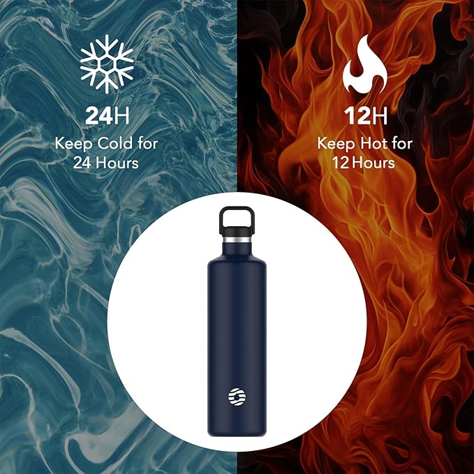 60oz Water Bottle with Carrier Bag, Large Insulated Water Bottle, Stainless Steel Water Bottles, Double Walled Insulated Thermo for Hot Drinks/Cold Drinks, Great for Gym, Hiking, Camping (Navy Blue)