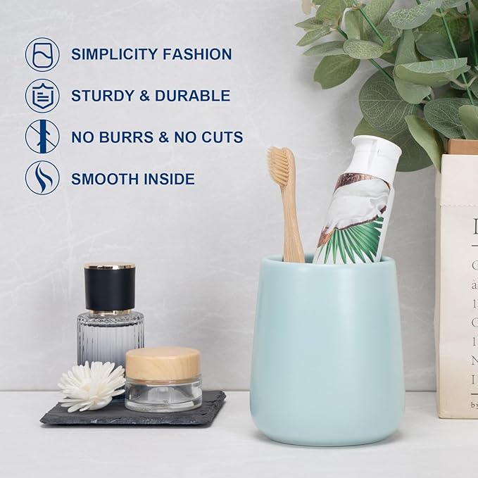 Bathroom Tumbler Cup Ceramic 13.5oz Reusable Toothbrush Cup 400ml,Toothbrush Holder Adequate for Your Bathroom (Cyan)