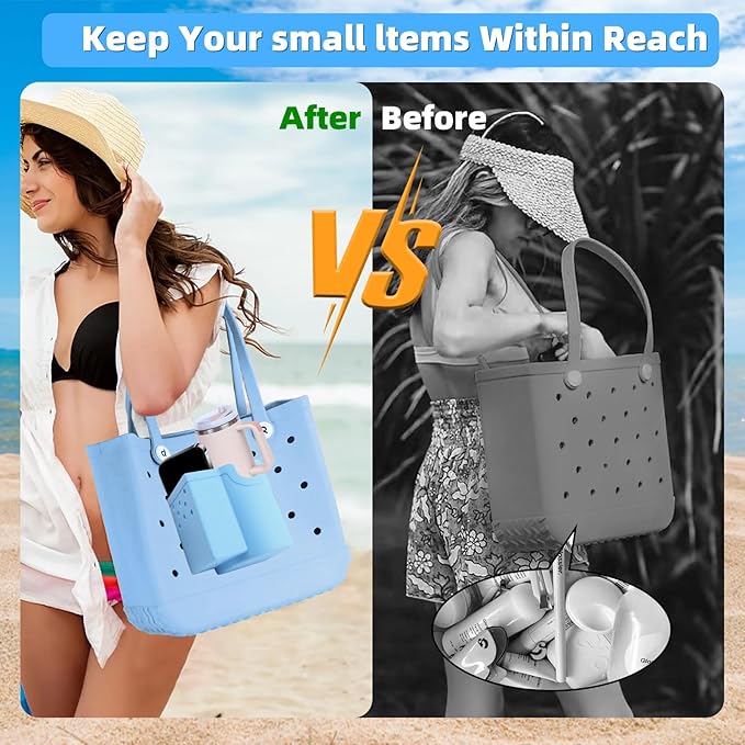 Bogg Bag Cup Holder and Phone Holder, Silicone Bogg Bag Accessories Compatible with All Bogg Bags & Simply Southern Totes, Bogg Bag Organizer for Stanley Cup/Sunglasses/Wallet(Blue)