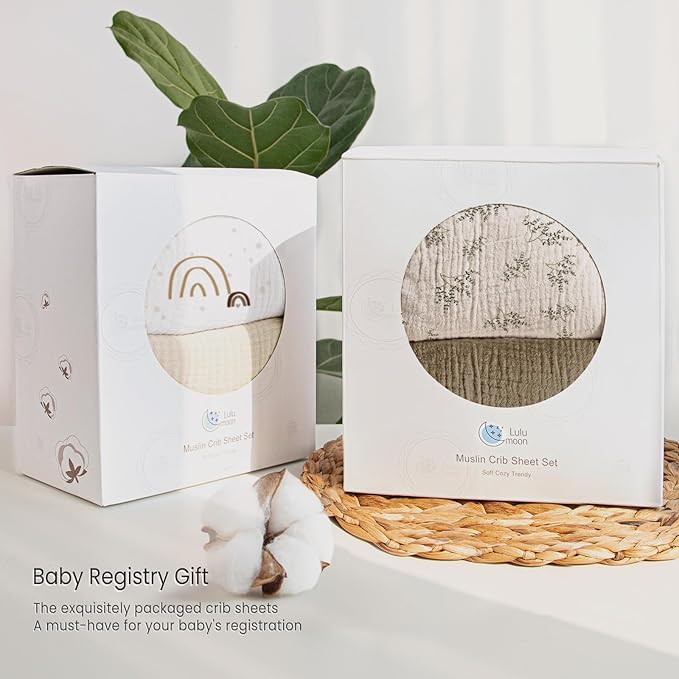 Baby Muslin Crib Sheets - Toddler Cotton Fitted Crib Sheets Neutral for Boys and Girls 2Pack