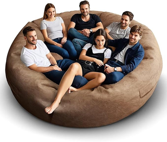 Bean Bag Chair for Adults 8FT,Soft Removable Cover for Teens/Girls Bedroom,Fluffy Giant Round Floor Beanbag Lounger Chairs (No Filler,Tan)