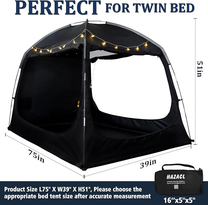 Bed Tent Twin Full Queen King Size Canopy Tent for Kids and Adult - 80% Blackout Indoor Sleeping Tents with Star String Lights, Big Space Breathable Dome Tent Playhouse for Boys & Girls