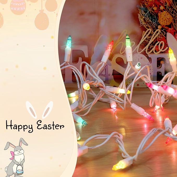 100LIGHTS Multi Easter Mini String Lights，Connectors Christmas Decorative Lights 19.6 UL Certified Waterproof for Easter Home Garden Holiday Christmas Tree Party Patio Wedding