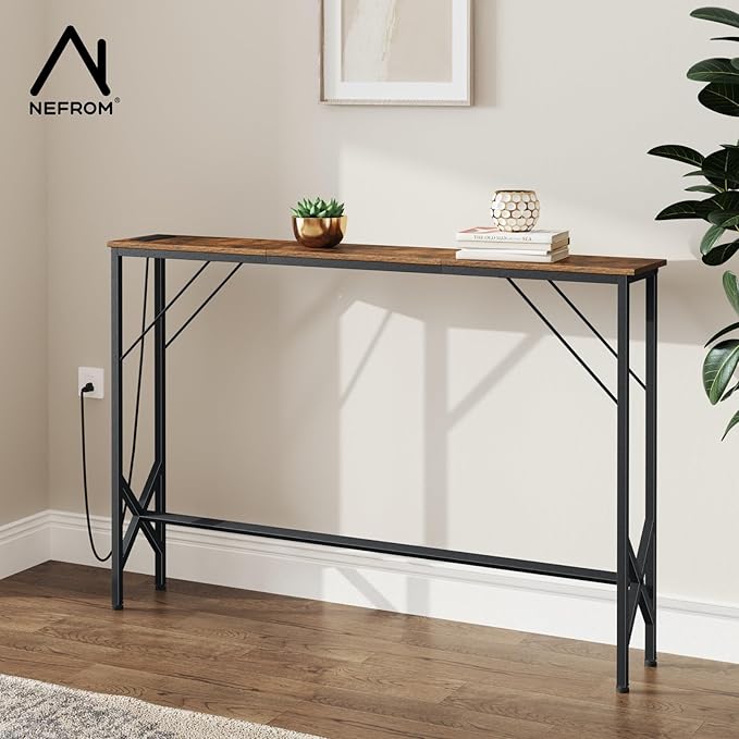 47.2'' Console Table, Skinny Entryway Table with Fast-Charging Station, Narrow Long Sofa Table, Behind Slim Couch Table for Entrance, Hallway, Living Room Decor ST-BR120-1