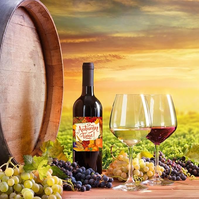 24 Pieces Thanksgiving Wine Bottle LaHNls Stickers Thanksgiving Party Wine Bottle Decorations Self-Adhesive Wine Bottle Stickers for Thanksgiving Party Wine Champagne Decor Supplies 4X5IN