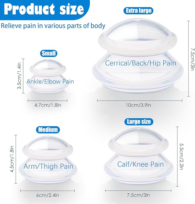 4 Pcs Cupping Therapy Professional Silicone Cupping Set,Suitable for Body Massage/Deep Myofascial Release/Pain Relief/Muscle Relaxation & More (Clear,4pcs)