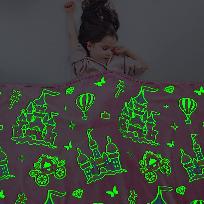 BORORO Glow in The Dark Blanket Castle Pink Blanket Birthday Gifts for Toddler Kids Girls Blankets