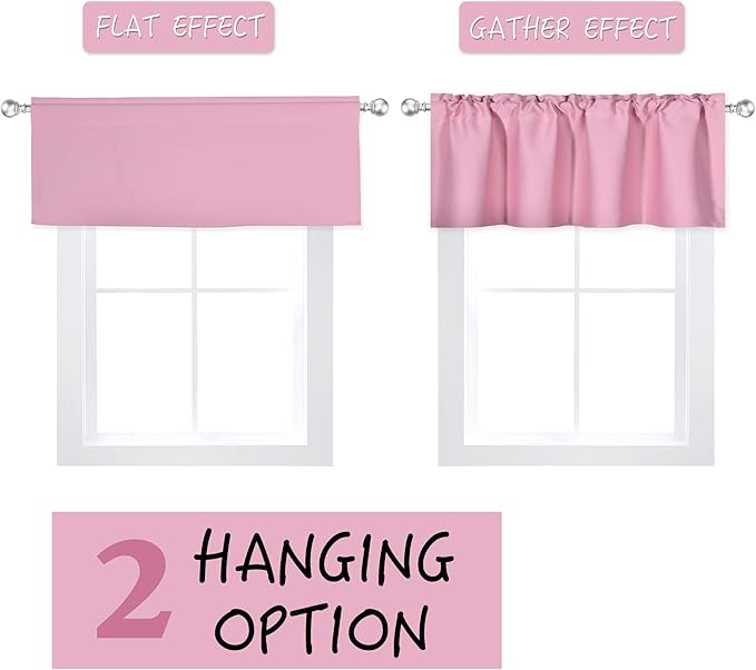 Baby Pink Valance for Windows 60x18 Inch Solid Thermal Insulated Blackout Rod Pocket Kitchen Short Curtain Toppers Valance for Bathroom Living Room 1 Panel