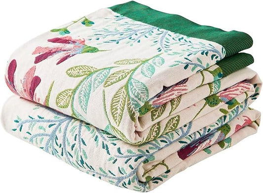 Boho Throw Blanket for Bed, 100% Cotton Soft Rustic Quilt Fall Blanket, 80" 90" Floral Printed Farmhouse Decor Bed Blankets, All Season Rustic Reversible Bohemian Throw Quilt