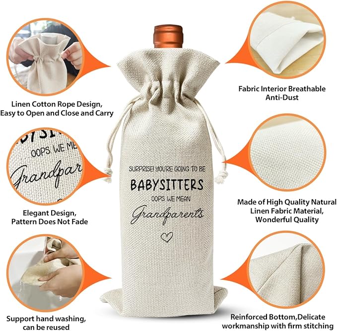 Becoming A Grandparent Gift Wine Bag, Grandparent To Be Gift, Promoted to New Grandparent Gift, Baby Announcement Gift for New Grandparent, Baby Pregnancy Reveal Gift, Baby Shower or Baby Party Favor