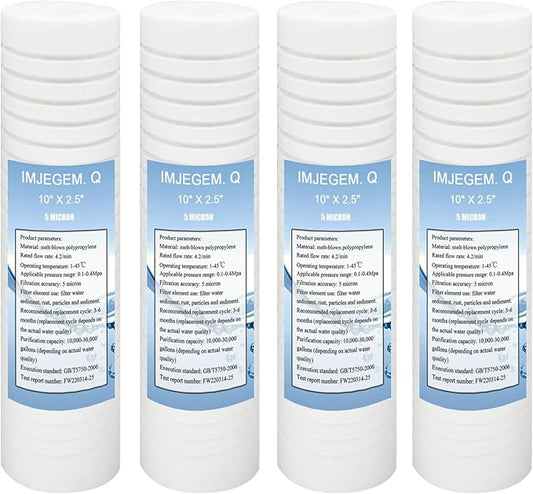 5 micron water filter 10 x 2.5 sediment filter,Be suitable for sediment filter for well water,Reduces sediment, sand, soil, silt and rust and is suitable for standard filter housing. (4 pack)