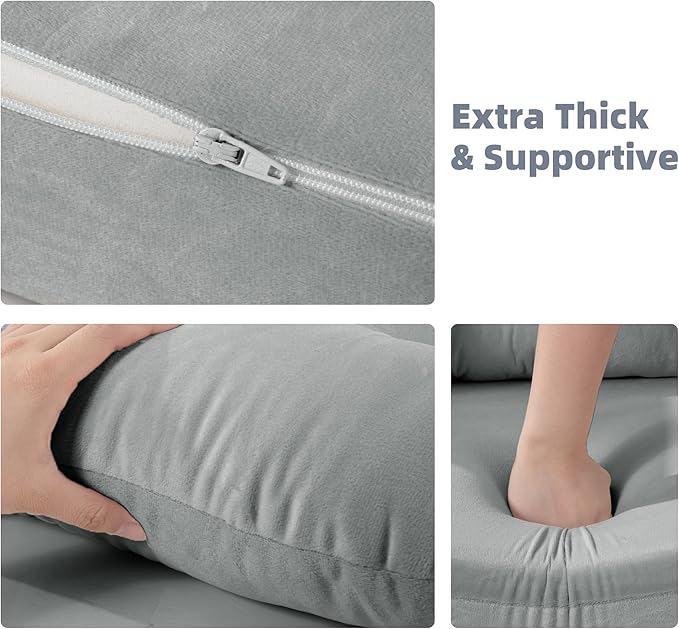 5 PCS Velvet Glider Rocker Replacement Cushions with Side Storage Pocket, Thickened & Supportive Cushions Set for Indoor Nursery Rocking Chair, Llight Grey