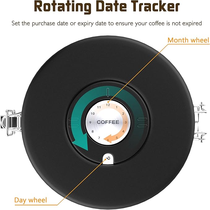 35OZ Coffee Canister for ground coffee with Date Tracker,Wood grain lid 304 Stainless Steel Kitchen Food Airtight storage container for Coffee Beans or Grounds, Tea, Sugar(35oz-grain)