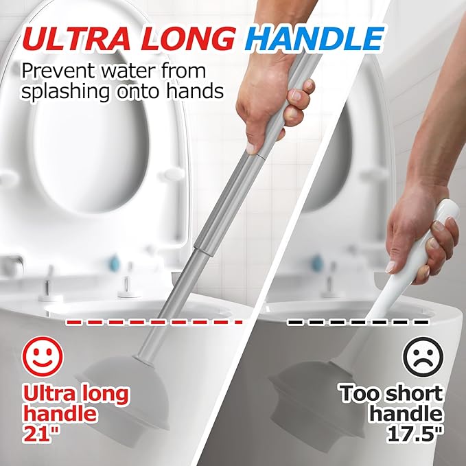 2Pack 2 in 1 Toilet Brush and Plunger Set, Extended Handle Plunger，Toilet Bowl Brush Plunger Set,Bathroom Cleaning Tools ，Toilet Brush Plunger Combo，Cleaning Brush，Cleaning Supplies（Dark Grey）