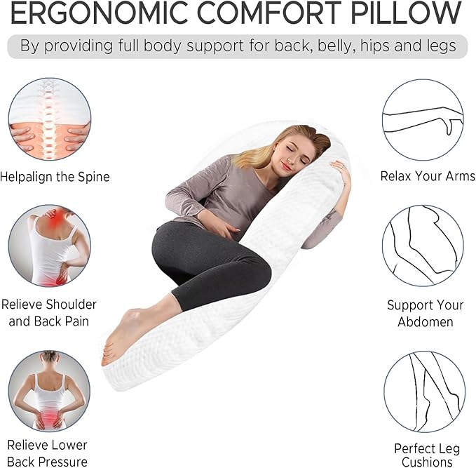 Body Pillow for Adults - Soft Long Bed Pillows Insert for Sleeping - Shredded Memory Foam and Removable Washable Cover - Swan Shaped Side Sleeper Pregnancy Pillow 49 Inch (White)