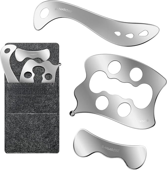 3-in-1 Stainless Steel Muscle Scraper Tool Set – Gua Sha & Physical Therapy Tools for Deep Tissue Massage, Myofascial Release, Muscle Knot Relief & Pain Reduction