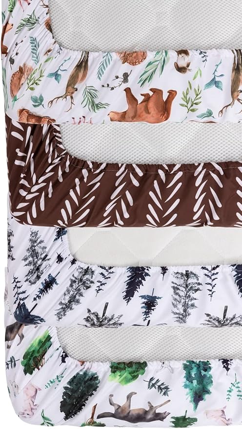 4 Pack Woodland Forest Animals Wood Neutral Unisex Fitted Baby Crib Sheets Set for Baby Boys or Girls