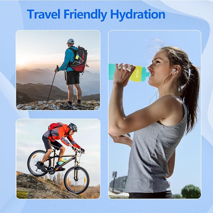 Bike Squeeze Water Bottle,24 Cycling Water Bottle w/Pull Top Lid, Leakproof, BPA Free, Easy Squeeze Sports Water Bottle for Bicycle, Running, Hiking,Gym