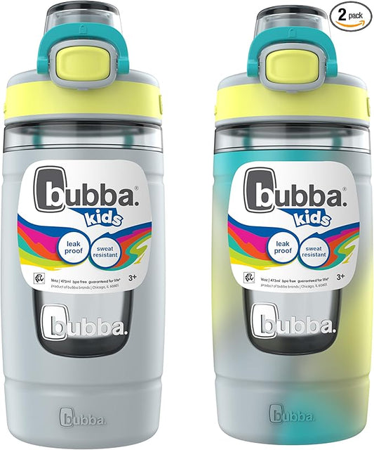 Bubba Kids Flo Silicone Sleeve and Wide Mouth, 16oz, 2-Pack Water Bottle, Medium, Light Stone; Light Stone Tie Dye