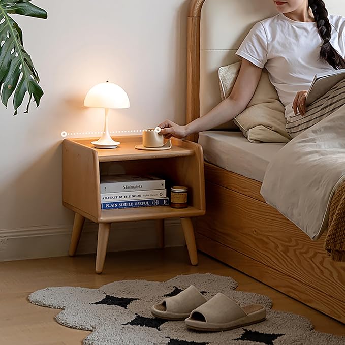Bedside Table - 100% Solid Oak Wood Nightstand - Small Nightstand with Open Design - Small Side End Table for Bedroom Living Room, Easy Assembly (Natural Color)