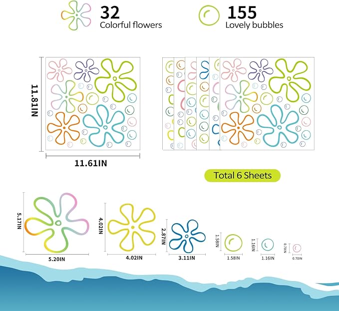 187PCS Flower Bubbles Wall Decals Under The Sea Birthday Party Decorations Ocean Wall Stickers Wall Decor for Bathroom Nursery Bedroom Home Classroom Car