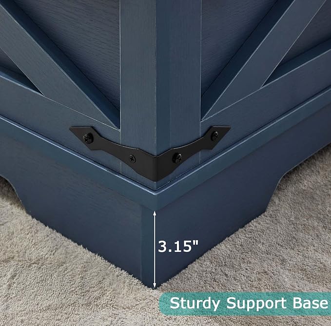 Blue Coffee Table with Storage, Cocktail Table with Hinged Lift Top, Farmhouse Square Wood Center Table with Large Hidden Storage Compartment for Living Room, Square Coffee Table, Metal Edges Decor