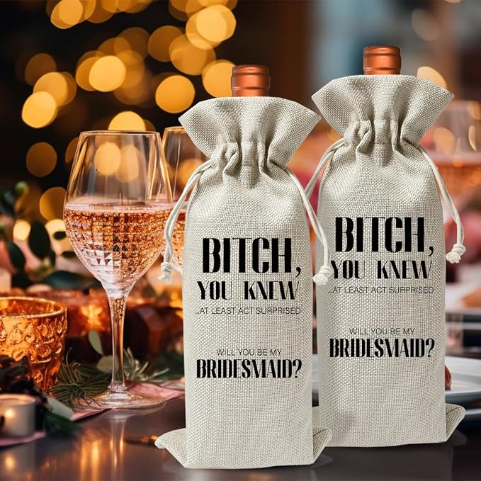 Bridesmaids Proposal Wine Bag Gift For BFF Best Friend, Wedding or Engagement Gift, Maid of Honor Proposal Ideas, Wedding Party or Bachelorette Party or Bridal Shower Party Favor Supply Gift