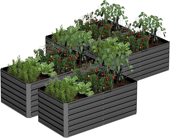 6x3x2 ft Raised Garden Bed, Large Metal Planter Raised Beds, Planters for Outdoor Plants for Vegetables, Flowers, Herbs, Fruits, and Succulents.(4 Pcs)