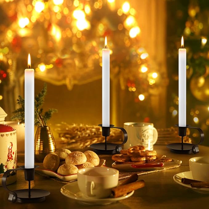 Black Metal Taper Candle Holders Set of 2, Vintage Chamberstick Candle Holder with Handle for Taper Candles, Farmhouse Rustic Candle Holders for Table Decor, Halloween Christmas Decoration