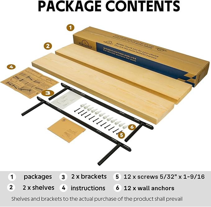 BGMG Wood Floating Shelves 36 inch, Wide Rustic Wooden Wall Shelves for Bathroom Living Room Bedroom Kitchen Farmhouse Set of 2-36x 6.7 x1.25 inch- DIY-Unfinished