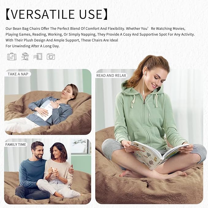 Bean Bag Chair for Adults 4FT,Soft Removable Cover for Teens/Girls Bedroom,Fluffy Giant Round Floor Beanbag Lounger Chairs (No Filler,Tan)