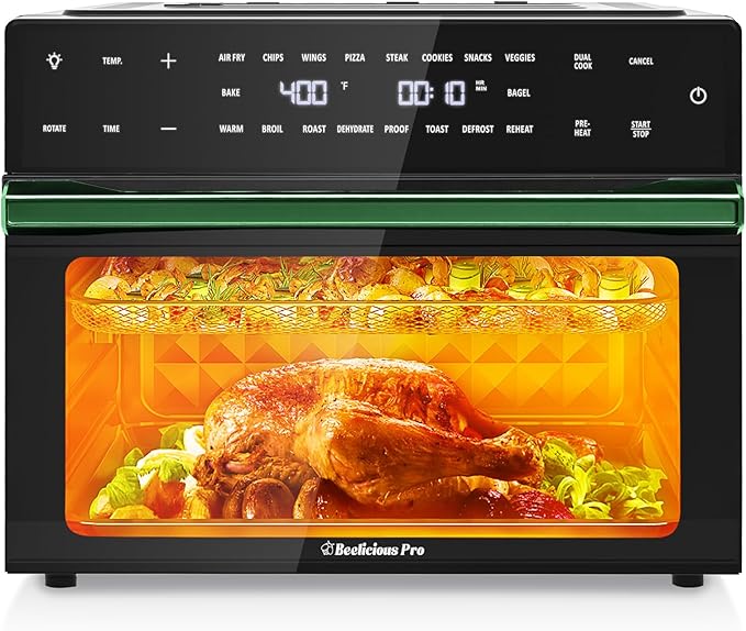 32QT Extra Large Air Fryer, 19-In-1 Air Fryer Toaster Oven Combo with Rotisserie and Dehydrator, Digital Convection Oven Countertop Airfryer Fit 13" Pizza, 6 Accessories, 1800w