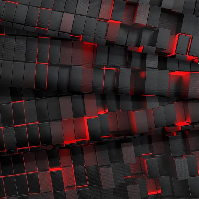 Bedbay Black Checkered Comforter Set King Size Plaid Bedding 4 Pcs Stereoscopic Glowing Square Geometric Printing Quilt Set Boys Girls Black Red Grid Bedding Set King Duvet Set (Red Black,King)