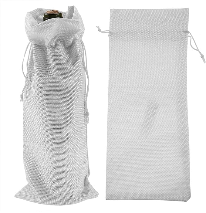 12pcs Wine Bags for Wine Bottles Gifts, Wine Gift Bag Wine Bottle Gift Bags Simple Linen Fabric Wine Bag with Drawstring Champagne Decorative Cover(White)