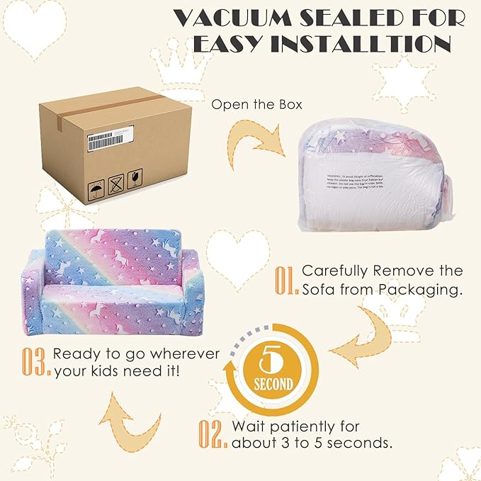 Baby Toddler Sofa Couch for Kids Extra Wide 2-in-1 Toddler Kids Fold Out Couch Bed for Playroom, Pull Out Children Convertible Sofa to Lounger for Boys & Girls with Double Pockets, Pink Horse